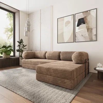 Produktbild von Masseno Ecksofa ETERA mit Metallgestell, Modulares Schlafsofa aus Schaumstoff, Klappbares Bodensofa, Schlaffunktion - Beige, TILIA 17