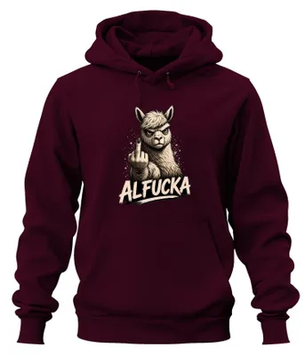 Produktbild von ALFUCKA Alpaka Mittelfinger Statement Sarkasmus Fuck Off Hoodie Kapuzenpullover, Burgundy, S