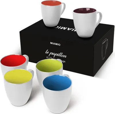 Produktbild von MIAMIO - 6 x 350 ml Kaffeetassen Set Außen Weiß Innen Farbig (Bunt)