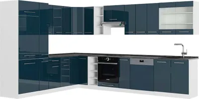Produktbild von Einbauküche Vicco Fame-Line Dunkelblau Hochglanz/Weiß 347 x 60 cm , AP Anthrazit, Model 49044