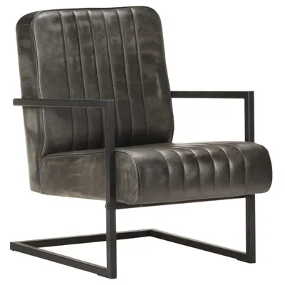 Produktbild von The Living Store Freischwinger Sessel Distressed Grau Echtleder