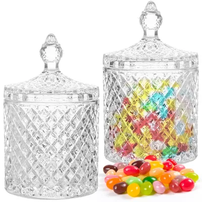 2 Bonbongläser mit Deckel, Kristallglas, 300 ml, 8,3x14 cm