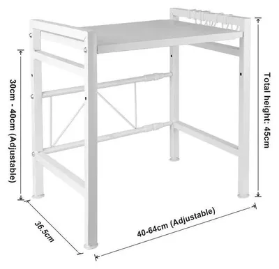 Produktbild von Ausziehbares Mikrowellenregal - Küchenablage - Edelstahl - Verstellbare Breite - 6 Haken - Arbeitsplatte - Größe M - Weiß