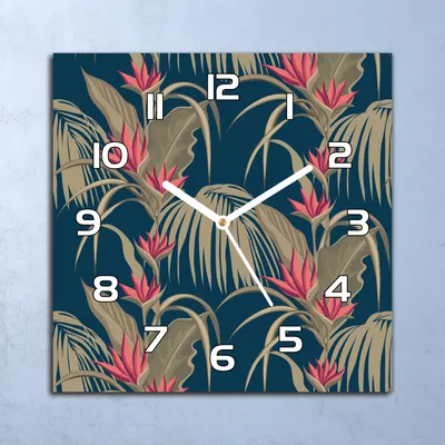 Produktbild von Deko Glasuhr Wanduhr 30x30 Exotische Blumen Quarz Küchenuhr Bürouhr