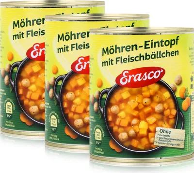 Produktbild von Erasco Möhren-Eintopf mit Fleischbällchen 800g Fertigessen (3er Pack)