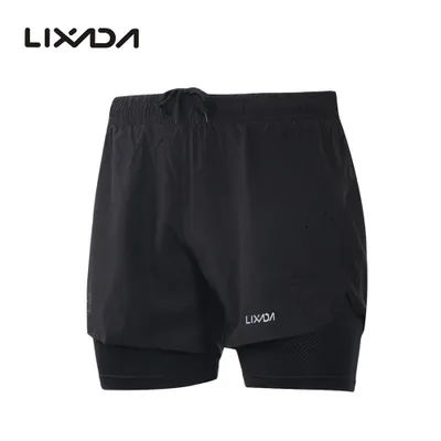 Produktbild von Lixada Herren 2-in-1 Laufshorts Schnell trocknend Atmungsaktive Aktiv Trainingsuebung Jogging Radhose Schwarz XL