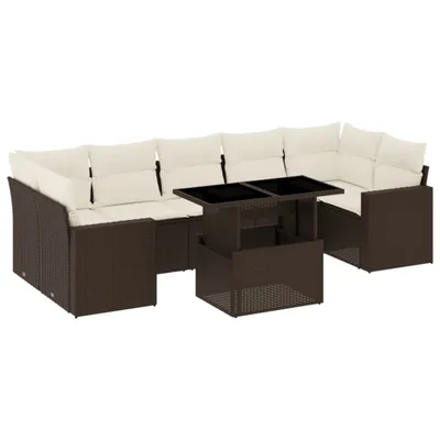 Produktbild von 8-tlg. Garten-Sofagarnitur mit Kissen Braun Poly Rattan