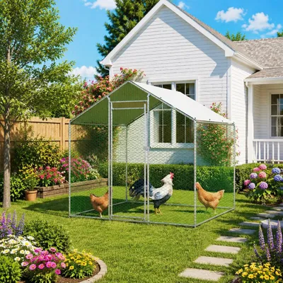 Produktbild von Hühnerstall Hühnerhaus Geflügelstall 2x2x2m Freilaufgehege Kleintierstall Voliere Freigehege Hühnerkäfig mit Dach Verzinkter Stahlrahmen