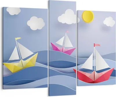 Produktbild von Bild auf Leinwand - Leinwandbild - Origami boot meer himmel - 95x80cm - Wand Bild - Wanddeko - Leinwanddruck - Bilder - Kunstdruck - Wanddekoration - Leinwand bilder - Wandkunst - CB95x80-2964