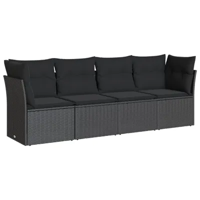 Produktbild von vidaXL 4-tlg. Garten-Sofagarnitur mit Kissen Schwarz Poly Rattan