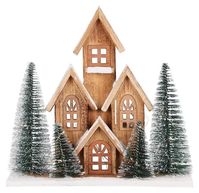 Obrázok produktu pre Drevená dekoratívna figúrka domčeka, LED, 30 cm