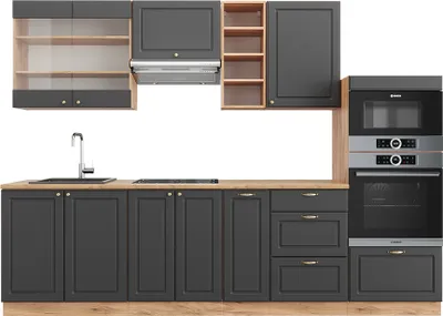 Immagine prodotto di Cucina componibile Vicco Fame-Line Antracite Country House/oro Kraft Oak 280 cm senza piano di lavoro, Model 38695