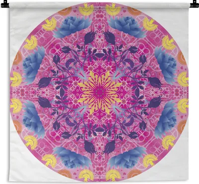 Produktbild von MuchoWow® Wandteppich Wandbehang Mandala bunt 150x150 cm Tapisserie Dekoration Wandtuch - Wohnaccessoires - Modernes