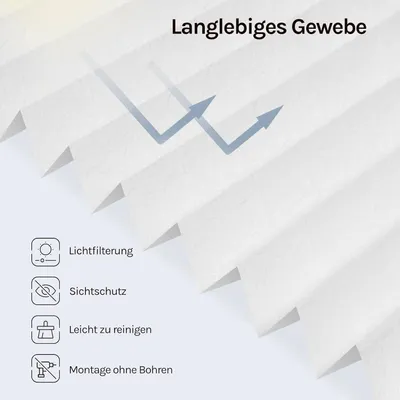 Produktbild von WOLTU Plissee ohne Bohren mit Saugnäpfen, Saugnapf Montage auf glattem Glas, für Fenster und Tür : Weiß 60x120 Farbe: Weiß Größe: 60x120