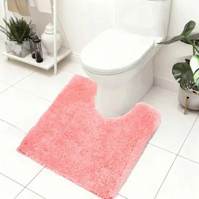 Image de Tapis de bain en forme de U, 50 x 50 cm, antidérapant et lavable, tapis moelleux, tapis de WC avec découpe, tapis de WC absorbant pour une salle de bains luxueuse.