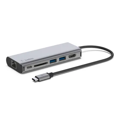 Obrázek produktu pro Belkin AVC008BTSGY - USB 3.2 Gen 1 (3.1 Gen 1) Type-C - 100 W - Schwarz - Grau - SD - HDMI - RJ-45 - USB 3.2 Gen 1 (3.1 Gen 1) Type-A - USB 3.2 Gen 1 (3.1 Gen 1) Type-C - 117 mm
