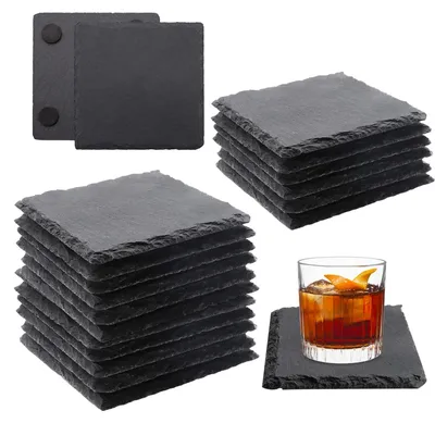 Leistenen Untersetzer, 15er Set, quadratisch, 10 cm, schwarz