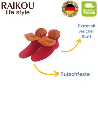 Produktbild von RAIKOU Hausschuhe für Damen, Herren aus Micro Fleece mit ABS und Rutschfester Sohle ,schönen kontrastreichen Farben 34/37 Rot/Orange