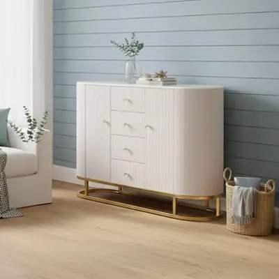Immagine prodotto di Dmora Credenza Lodovico 40x120x85h cm Bianco, 4 Cassetti 4 Vani
