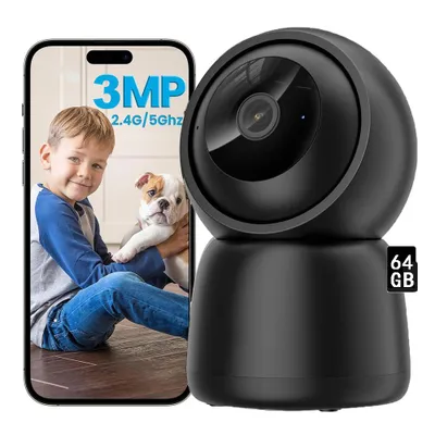 Obrázek produktu pro 2K 3MP PTZ WLAN vnitřní sledovací kamera, automatické sledování, obousměrný zvuk, 15M noční vidění, 64GB paměťová karta