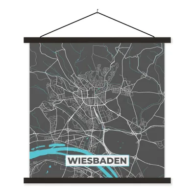 Produktbild von MuchoWow® Textilposter Stadtplan - Deutschland - Blau - Wiesbaden - Karte 60x60 cm mit schwarzem Rahmen - Posteraufhänger