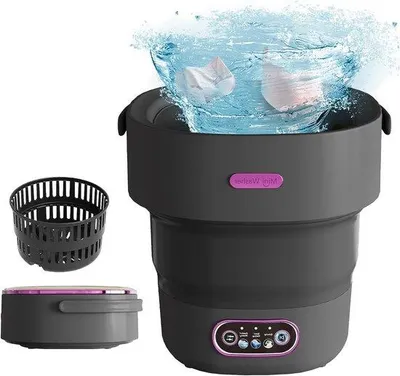 Obrázek produktu pro Mini pračka – Přenosná pračka – Vhodná pro kempování a cestování – Skládací design – Objem 13 litrů – Černo-fialová