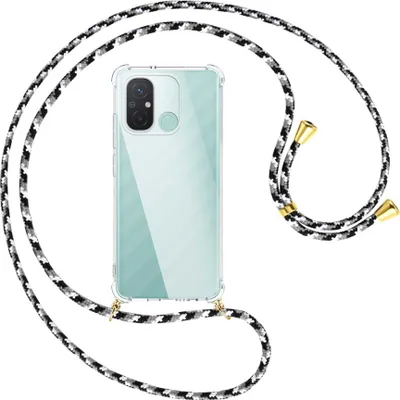 Produktbild von Handykette Backcover-Schutzhülle mit Band (Metall goldfarben) für Xiaomi Redmi 12C (6.71'') - schwarz/grau/weiß