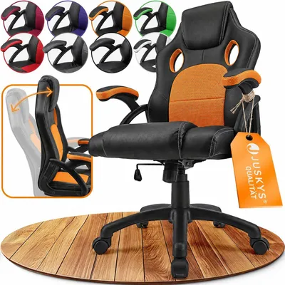 Produktbild von Juskys Racing Schreibtischstuhl Montreal (orange) - Gaming Stuhl ergonomisch, höhenverstellbar & gepolstert, bis 120 kg - Bürostuhl Drehstuhl