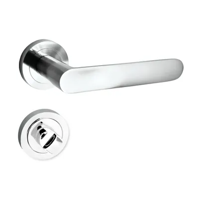 Produktbild von Domino Türgriff Drückergarnitur WC Badezimmer Set Rund-Rosette Türbeschlag für Badezimmertüren Set WC - Rosetten-Garnitur Aluminium Chrom
