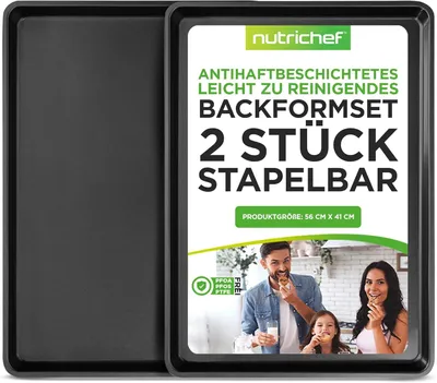 Produktbild von NutriChef XL Backform Backblech Antihaftbeschichtet – Baking Tray, Baking Sheet – Backofenblech 55,6 x 40cm, Backbleche hoher Rand als Kuchenblech
