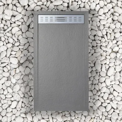 Obrázek produktu pro Sprchová vanička 80X190 cm s boční lištou Vulcano Line Slim Grey Ral 7037 Ze syntetické pryskyřice a mramorového prášku S volným odtokem - FRASCIO