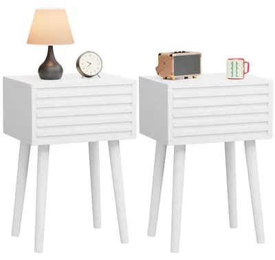 2er-Set Nachttische, Mid-Century, mit Schublade, 35x27x53 cm, Weiß