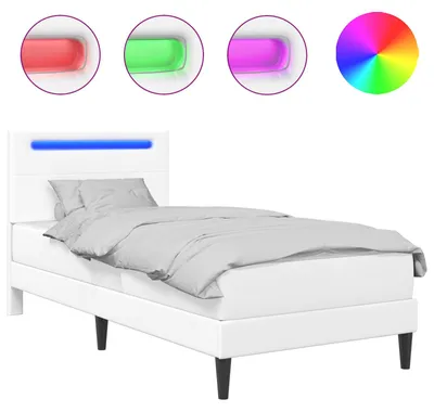 Image de Cadre de lit avec bandes LED Blanc 100 x 200 cm Simili cuir