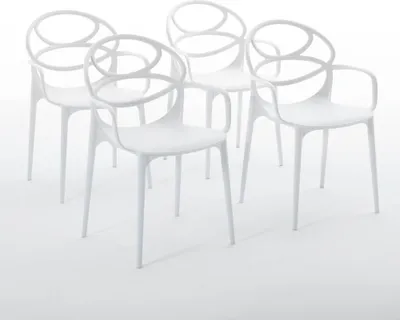 Produktbild von 4er-Set stapelbare Stühle mit Armlehnen aus glasfaserverstärktem Harz für Außenbereich, Garten, Bars und Restaurants – modernes Design – CHARLOTTE – Weiß
