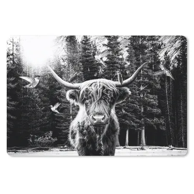 Produktbild von MuchoWow® Schreibtischunterlage Scottish Highlander - Kolibri - Schwarz - Weiß 60x40 cm - XXL Mauspad - Großes Mauspad