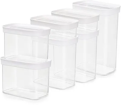 Produktbild von Ibenzoa® 7‑teiliges Premium-Set luftdichter Vorratsdosen – transparent, rechteckig, mit Klickverschluss & Deckel, BPA‑frei, spülmaschinenfest, stapelbar für Küchenorganisation