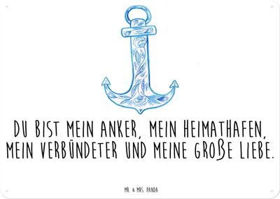 Produktbild von Mr. & Mrs. Panda Schild Anker Blau DIN A3 - Weiß - Geschenk, Wandbild, Metallbild, Gute Laune, Türschild, Metall, tafel