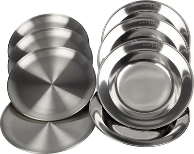 Produktbild von Black Snake® Camping Teller Set - flacher & tiefer Essteller aus Edelstahl - robustes Outdoor Geschirr für Camping, Trekking & Picknick 4 Teller flach/4 Teller tief-Set