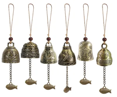 Zdjęcie produktu dla Zestaw 6 dzwonków Feng Shui z symbolami szczęścia, idealny do domu i ogrodu
