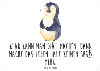 Produktbild von Mr. & Mrs. Panda Wandbild Pinguin Diät DIN A6 - Weiß - Geschenk, Motivation, Pinguine, Metallbild, Schild, Bierbauch, tafel, Blechschild, Türschild