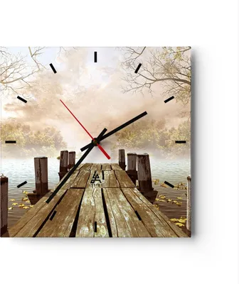 Produktbild von Wanduhr - Quadrat - Glasuhr - Illustration herbst landschaft bäume - 30x30cm - Schleichendes Uhrwerk - Lautlos - zum Aufhängen bereit - Dekoration Modern - Wanddekoration aus Glas - C3AC30x30-2394