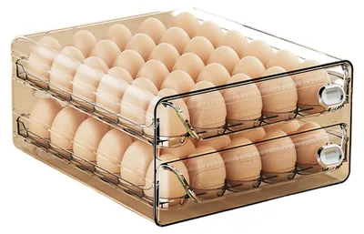 Produktbild von Eieraufbewahrungsbox, transparent, platzsparend, mit einzelnen Fächern, leichtgängiger Schublade, Eierhalter für Küche und Kühlschrank XL