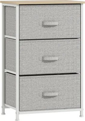 Image de Commode - Meuble à tiroirs - 3 tiroirs en tissu - Structure en acier - Pour salon - Montage requis - Gris clair