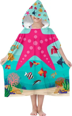 Produktbild von Poncho mit Kapuze, Kinder Badeponcho 70 cm, Microfaser, Seestern, saugfähig, schnell trocknend [163]