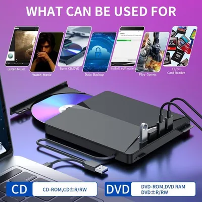 Externer CD DVD Spieler und Brenner-USB 3.0-Tragbares 7-in-1 CD-ROM DVD-Laufwerk-geeignet für Laptops, Desktops, Windows