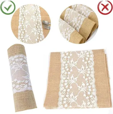 Produktbild von Famanu Tischläufer Jute mit Spitze - 30 cm x 10 m