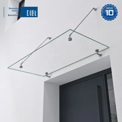 Produktbild von doporro Vordach Überdachung VSG mit SGP Folie VDG02K Maße:90x160cm 2 Edelstahl Haltestangen Transparentes Glasvordach Regenschutz für Haustür
