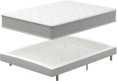 Zdjęcie produktu dla Zestaw łóżka z materacem TEENO, 140x200 cm, materac z pianki memory o grubości 30 cm, łóżko z listew sprężystych, kompletne łóżko dwuosobowe, komfortowe i przewiewne