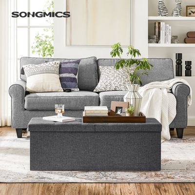 SONGMICS Sitztruhen faltbar 120 L Stauraum 110x38x38cm bis 300kg Halbdeckel