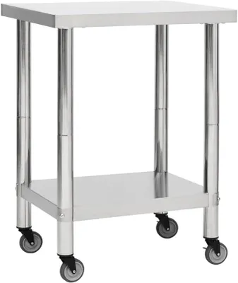 Produktbild von Edelstahl Arbeitstisch 80x30x85 cm mit Rollen, rollbarer Küchentisch für Restaurant und Gewerbe, Gastro Arbeitstisch mit unterer Ablage, 2 Rollen mit Bremse